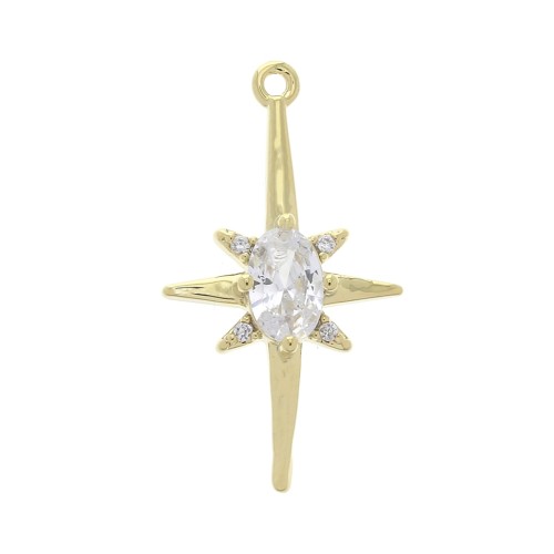 Colgante estrella del norte latón con óxido de zirconio 22.5x12.5 mm - Dorado - Crystal x1