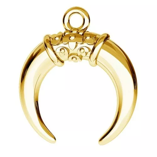 Dije cuerno media luna motivo flor 17x14.5 mm de Plata 925 Dorado oro fino x1