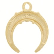 Dije cuerno media luna motivo flor 17x14.5 mm de Plata 925 Dorado oro fino x1