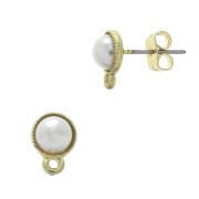 Ganchos pendientes con cuenta imitación nácar & anilla 10x7 mm Blanco - Dorado con oro fino x2