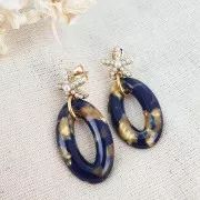 Ganchos pendientes estrella mar cuentas imitación nácar 12 mm - Blanco - Dorado con oro fino x2