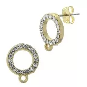 Ganchos pendientes redondos con strass & anillas 14.5x12mm Dorado con oro fino - Crystal x2