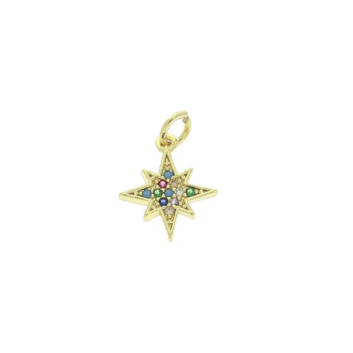 Dije estrella del norte con óxido de zirconio y anilla 13x11 mm - Dorado - Multicolor x1