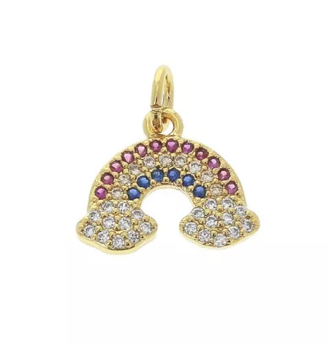 Dije arcoíris con óxido de zirconio y anilla 11x14 mm - Dorado - Multicolor x1