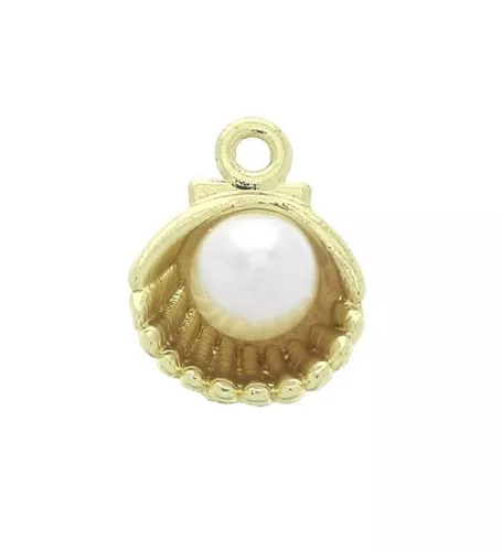 Dije concha con cuenta de imitación nácar 11.5x9 mm - Dorado - Blanco x1