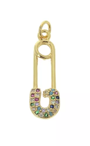Colgante imperdible con óxido de zirconio y anilla 25x8mm - Dorado - Multicolor x1