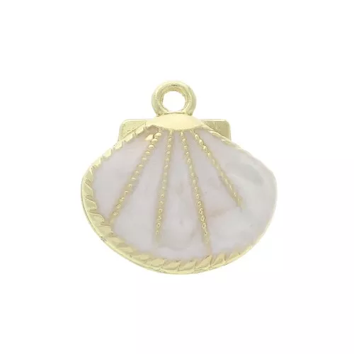 Colgante concha de zamac y resina epoxi 24x23 mm Blanco - Dorado x1