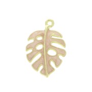 Colgante Monstera hoja Filodendro resina epoxi 27x18mm Rosa - Dorado x1