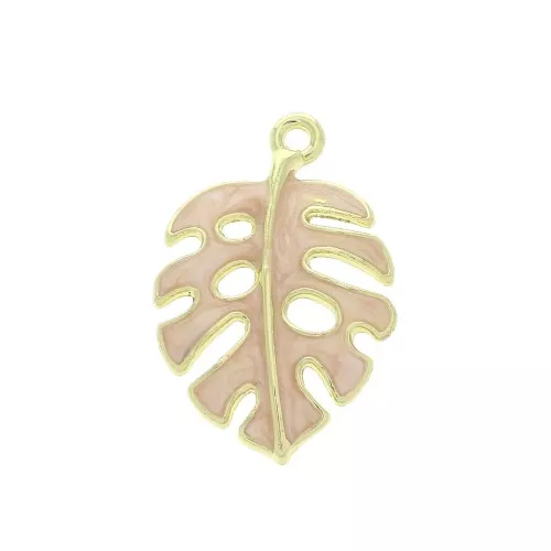Colgante Monstera hoja Filodendro resina epoxi 27x18mm Rosa - Dorado x1