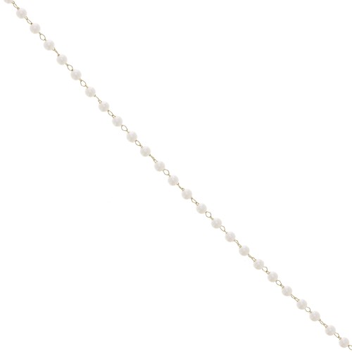 Cadena adornada acero inox dorado con cuentas imitación nácar 3 mm - Blanco x1m