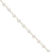 Cadena de cuentas con cuentas de imitación de nácar de 3 mm - Acero inoxidable 304L Dorado - Blanca x1m