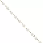 Cadena de cuentas con cuentas de imitación de nácar de 3 mm - Acero inoxidable 304L Dorado - Blanca x1m