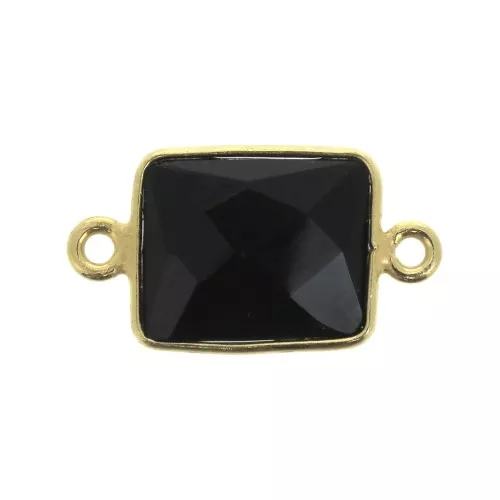 Entrepieza rectangular 2 anillas 10x8mm Plata 925 Chapado Oro - Black Onyx x1