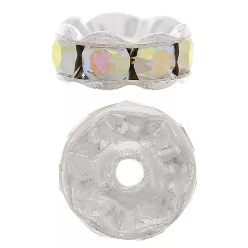 Perla rondel Strass 8 mm plateado/Crystal AB x1