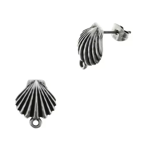 Pendientes concha con anilla cerrada 15x12 mm - Plateado envej x2
