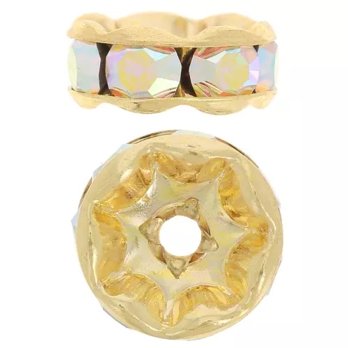 Perla rondel Strass 8 mm dorado/Crystal AB x1