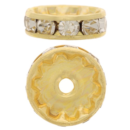 Perla rondel Strass 8 mm dorado/Crystal x1