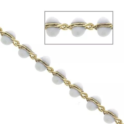 Cadena de fantasía 3mm con cuentas resina epoxi x50cm - Blanco - Dorado x50cm