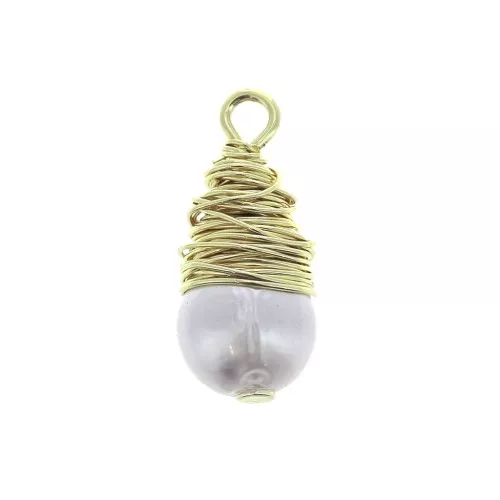 Dije con cuenta de imitación nácar  hilo láton 17.5x8 mm - Dorado - Blanco x1