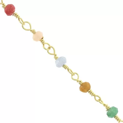 Cadena eslabón de fantasía cuentas imitación jade tintada 4 mm Multi Pastel - Dorado x1m