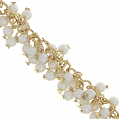 Cadena eslabón de fantasía con cuentas imitación nácar 11 mm Blanco Dorado c x22cm