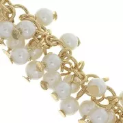 Cadena eslabón de fantasía con cuentas imitación nácar 11 mm Blanco Dorado c x22cm