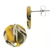 Pendientes acetato de celulosa15 mm Imitación Concha De Tortuga Ocre - Blancoo x2