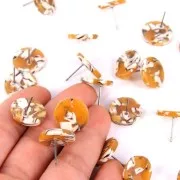 Pendientes acetato de celulosa15 mm Imitación Concha De Tortuga Ocre - Blancoo x2