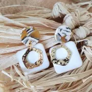 Pendientes acetato de celulosa15 mm Imitación Concha De Tortuga Ocre - Blancoo x2