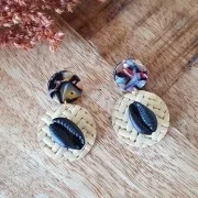 Pendientes acetato de celulosa15 mm Imitación Concha De Tortuga Ocre - Blancoo x2