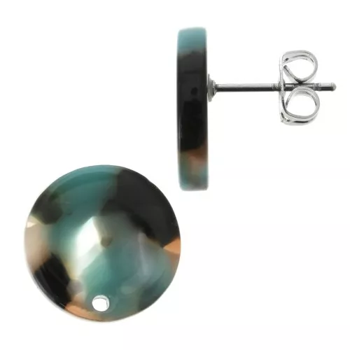 Pendientes acetato de celulosa15 mm Imitación Concha Tortuga Turquesa - Blancoo x2