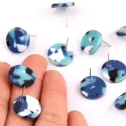 Pendientes acetato de celulosa15 mm Imitación Tortuga Multi Azul - Blancoo x2