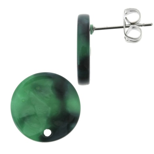 Pendientes acetato de celulosa15 mm Verde oscuro - Negro x2