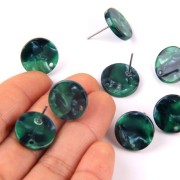 Pendientes acetato de celulosa15 mm Verde oscuro - Negro x2