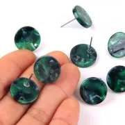 Pendientes acetato de celulosa15 mm Verde oscuro - Negro x2