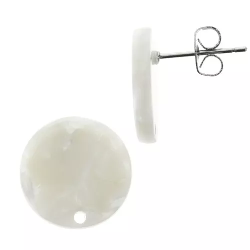 Pendientes acetato de celulosa15 mm Imitación Concha Tortuga - Blanco nacré x2