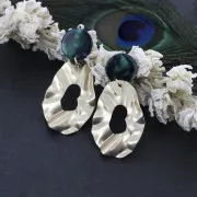 Pendientes acetato de celulosa15 mm Imitación Concha Tortuga - Blanco nacré x2