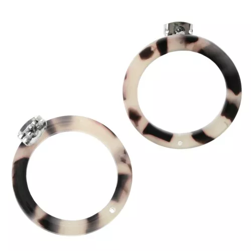 Pendientes cercle acetato de celulosa 25 mm Imitación De Concha De Tortuga - Beige - Negro x2