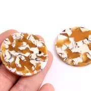 Colgante redondo acetato de celulosa de cellulose 35 mm - Imitación De Concha De Tortuga Ocre - Blanco x1