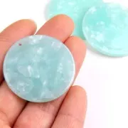 Colgante redondo acetato de celulosa de cellulose 35 mm - Imitación De Concha De Tortuga Mint nacré x1