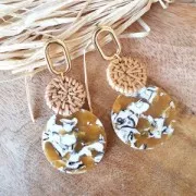 Colgante redondo acetato de celulosa de cellulose 35 mm - Imitación De Concha De Tortuga Mint nacré x1