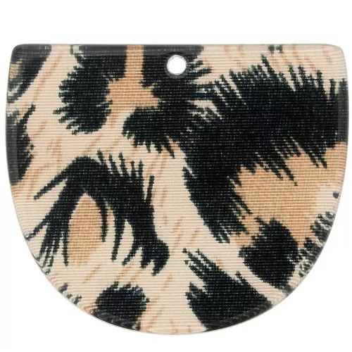 Colgante media luna acetato de celulosa 29x34 mm - Leopardo Negro - Marrón x1