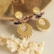 Entrepieza rectangular acetato de celulosa 31x11mm Imitación De C Beige - Negro x1