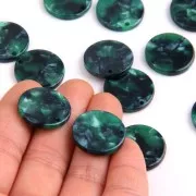 Dije redondo acetato celulosa 18.5 mm Imitación Concha - Verde oscuro - Negro x1