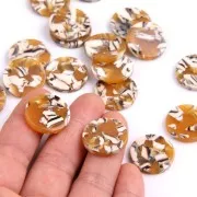Dije redondo acetato de celulosa 18.5 mm Imitación De Concha De Tortuga - Ocre - Blanco x1
