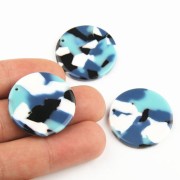 Colgante redondo acetato de celulosa 27 mm Imitación De Concha De Tortuga - Multi Azul - Blanco x1