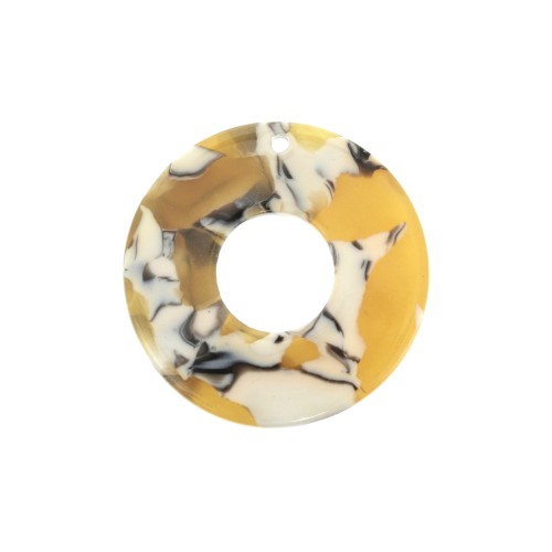 Colgante círculo calado acetato de celulosa 26 mm Imitación De Concha De Tortuga - Ocre - Blanco x1