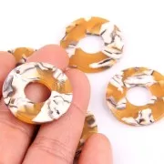 Colgante círculo calado acetato de celulosa 26 mm Imitación De Concha De Tortuga - Ocre - Blanco x1