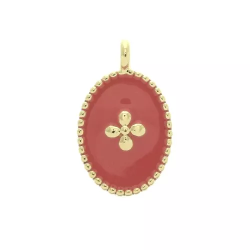 Dije medalla ovalado motivo cruz de resina epoxi 14x8.5 mm Dorado con oro fino - Corail x1