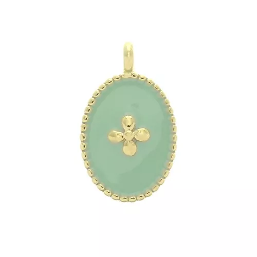 Dije medalla ovalado motivo cruz de resina epoxi 14x8.5 mm Dorado con oro fino - Mint x1